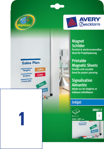 Avery Spec etikett J8867-5 mágnes fehér 210x297mm