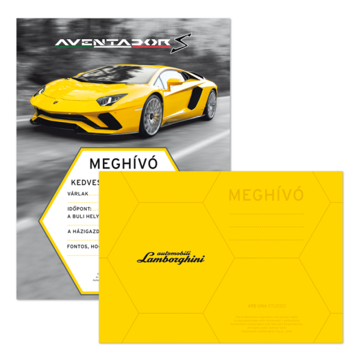 Lamborghini partimeghívó borítékkal