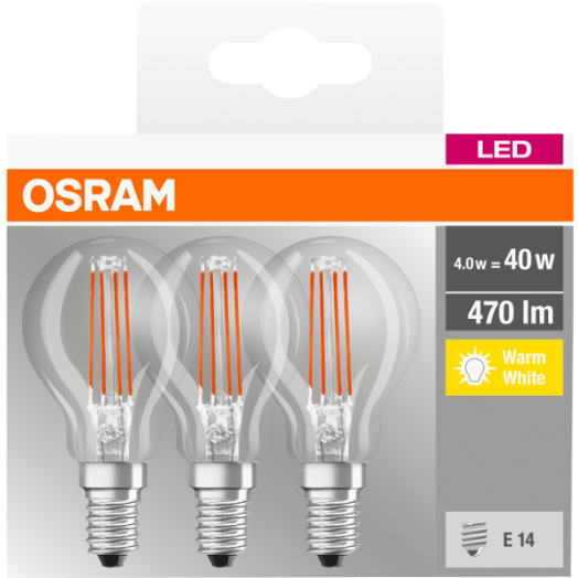 LED BASE FÉNYFORRÁS E14 4W 470LM 2700K KISGÖMB FILAMENT 3DB/CSOMAG