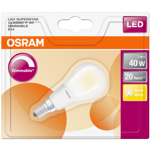 LED FÉNYFORRÁS DIMMELHETŐ KISGÖMB E14 5W 470LM 40 MELEG MATT ÜVEG 25000H