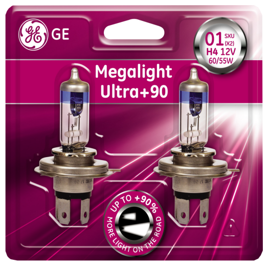 FÉNYSZÓRÓ H4 12V 60/55W GE MEGALIGHT ULTRA +90% 55W