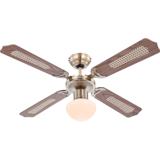 MENNY.VENTILÁTOR 106CM 1X E27 60W ANTIK S.RÉZ,OPÁLÜVEG,MDF TÖLGY,NÁD