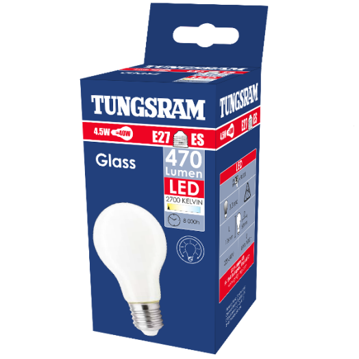 GE LED GLS A60 E27 4,5W 470LM 2700K ÜVEG BÚRÁS 360° 100LM/W