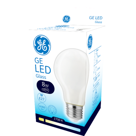 GE LED GLS A60 8W E27 2700K 810LM ÜVEG BÚRÁS 360° 100LM/W