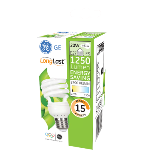 GE KOMPAKT SPIRÁL E27 20W 2700K 15000 ÓRA ÉLETTARTAM