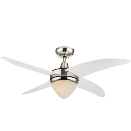 MENNY.VENTILÁTOR EX.1XE27 60W 122CM KRÓM, ÜVEGBÚRA MDF FEHÉR LAPÁT TÁVIR