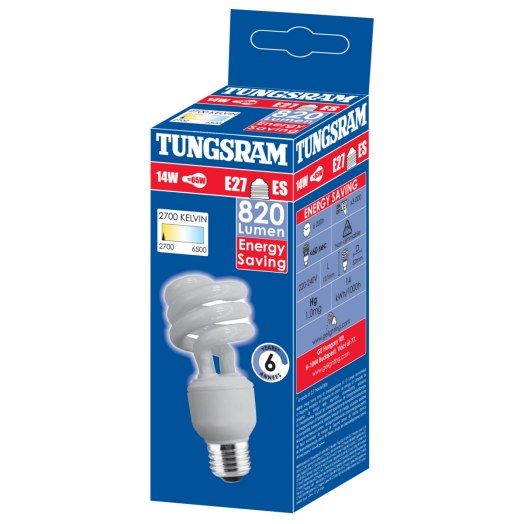 TUNGSRAM KOMPAKT SPIRÁL 14W E27 820LM