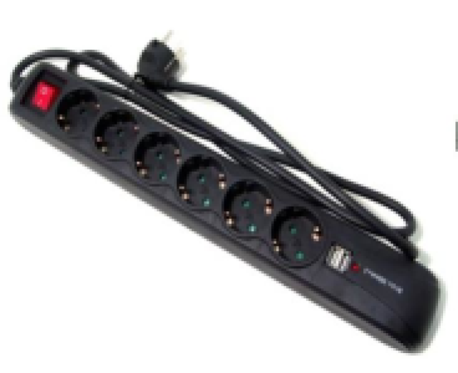 Asztali elosztó USB kimenettel 6 aljzat, 2 USB, 1,5 méter