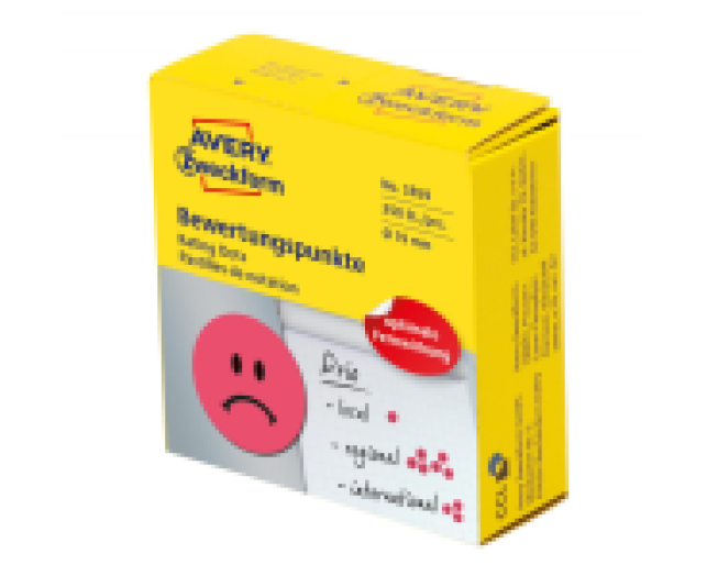 Avery 3859 önt. címke szomorú arc piros 19 mm 250 db