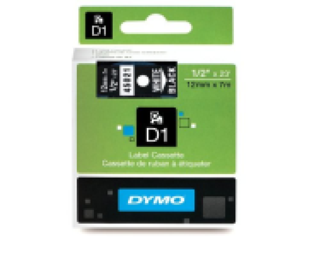 Dymo D1 12mm szalag, fekete/fehér