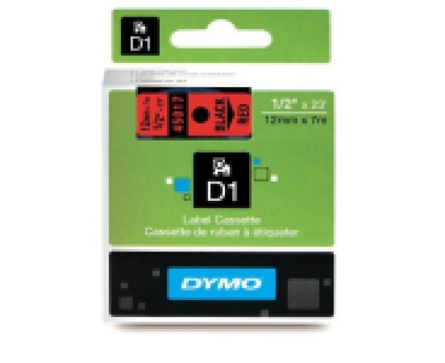 Dymo D1 12mm szalag, fekete/piros