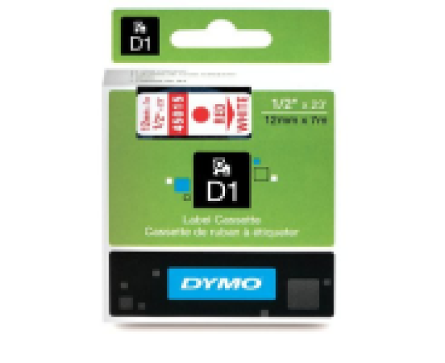 Dymo D1 12mm szalag, piros/fehér