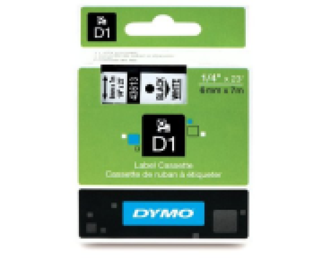 Dymo D1 6mm szalag, fehér/fekete