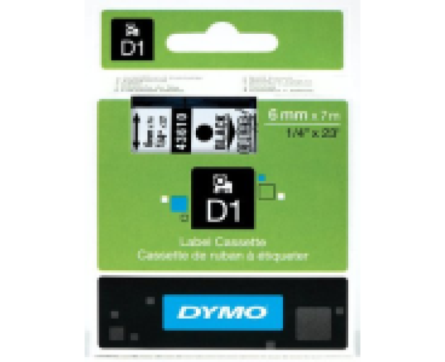 Dymo D1 6mm szalag, fekete/áttetsző