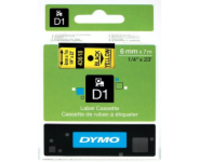 Dymo D1 6mm szalag, sárga/fekete
