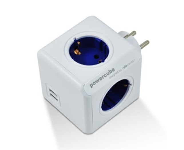Elosztó 4aljzat 2USB ALLOCACOC PowerCube USB fehér-kék