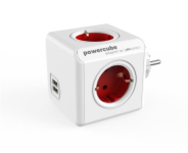 Elosztó 4aljzat 2USB ALLOCACOC PowerCube USB fehér-piros