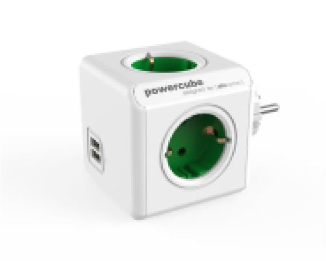 Elosztó 4aljzat 2USB ALLOCACOC PowerCube USB fehér-zöld