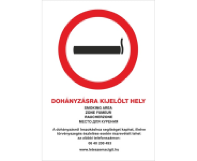Pd tábla A/4 Dohányzsára kijelölt hely
