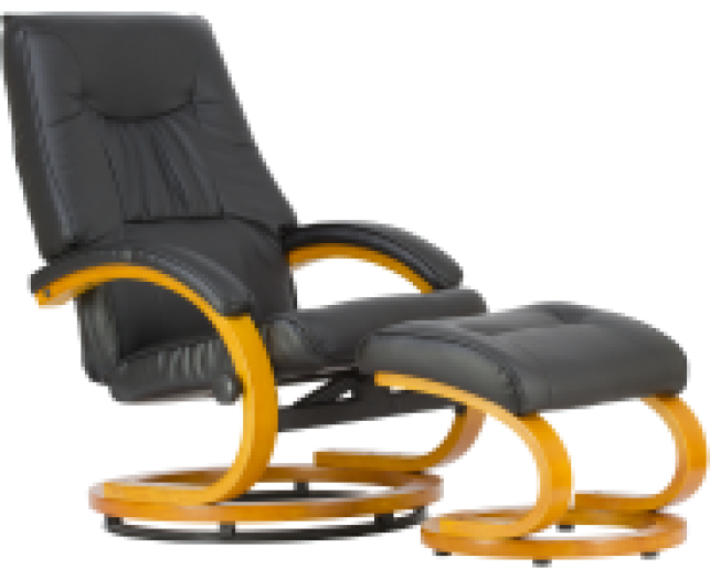 Recliner PU műbőr relax fotel lábtartóval fek./csereszny pác
