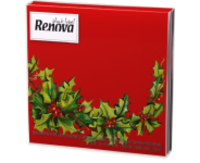 Renova Xmas Holly 3 rétegű piros karácsonyi szalvéta