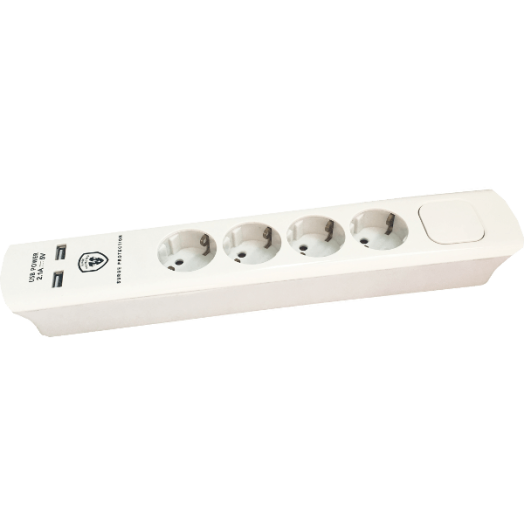 ELOSZTÓ 4-ES 1,4M FEHÉR KAPCSOLÓS 2 USB CSATLAKOZÓ 1,5MM2 MAX.3680W