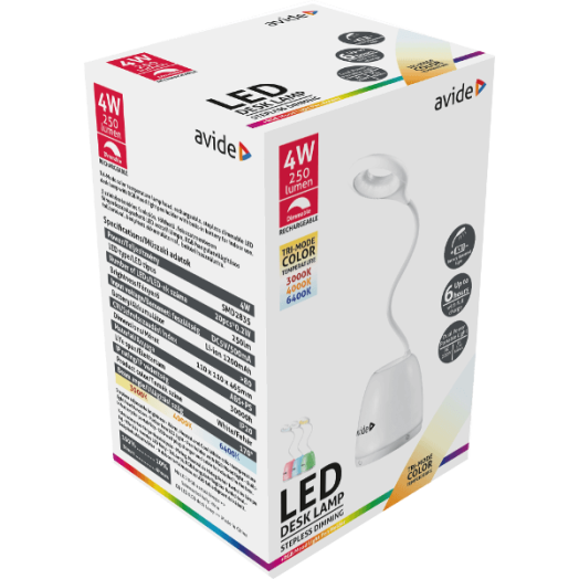 AVIDE ASZTALI LED LÁMPA TOLLTARTÓS 4W 250LM FEHÉR