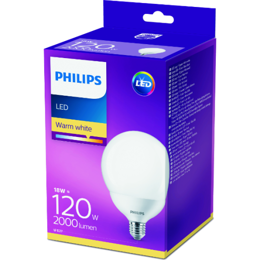 LED FÉNYFORRÁS GLOBE E27 18W 2000LM 2700K 15000H G120 MATT