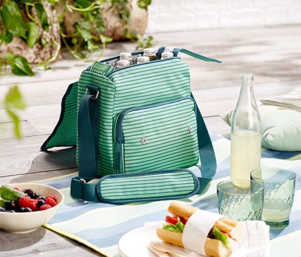 Mini hűtőtáska, zöld csíkos