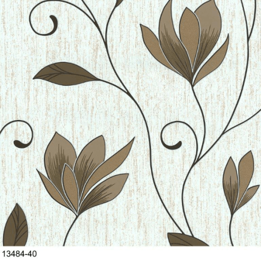 VLIES ALAPÚ HABTAPÉTA INDA VIRÁG MINTA SÖTÉT BARNA-BEIGE 10X0,53M PS