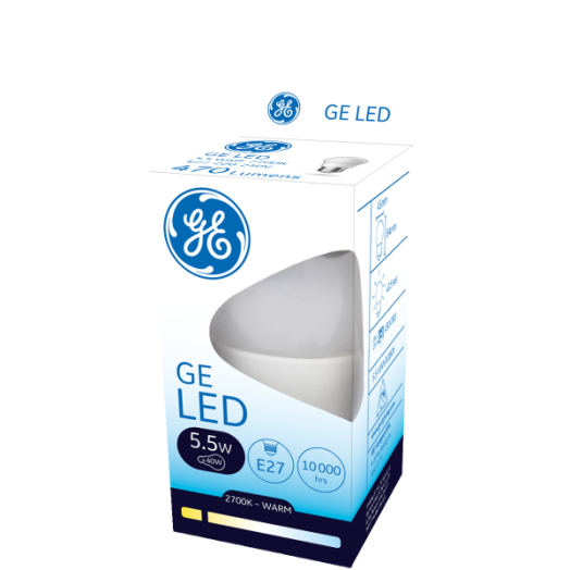 GE LED GÖMB E27 5,5W 470LM 2700K 10000H P45