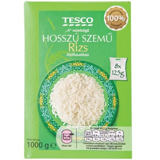 Tesco hosszú szemű rizs főzőtasakban