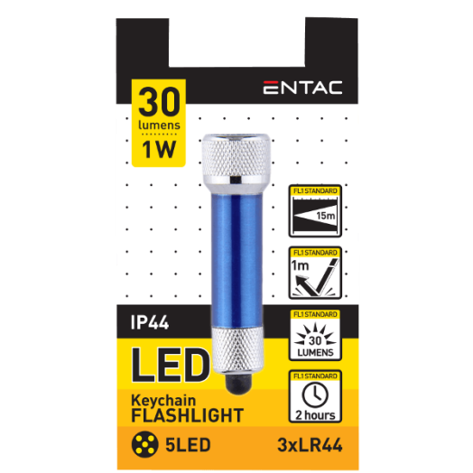 ENTAC KULCSTARTÓS LED LÁMPA KÉK 30LM 1W 3×LR44 (TARTOZÉK)