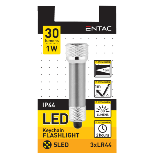 ENTAC KULCSTARTÓS LED LÁMPA EZÜST 30LM 1W 3×LR44 (TARTOZÉK)