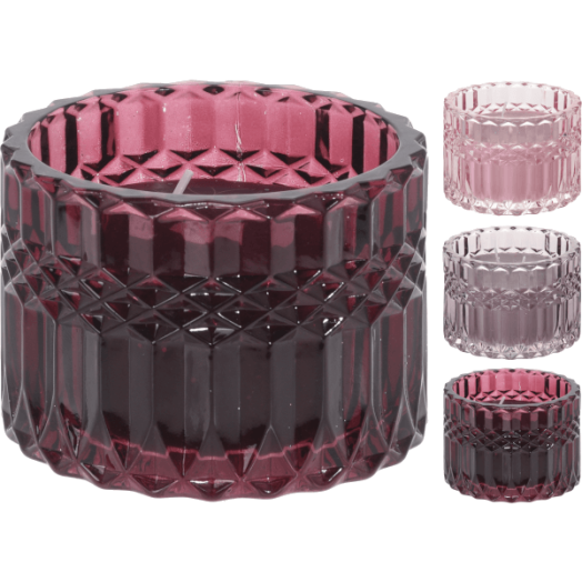 GYERTYA ÜVEG TARTÓBAN, 9X9X6,5CM ÜVEG, 3 FÉLE MODELL