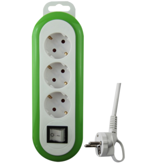 MERIDIAN ELOSZTÓ 3-AS 1,4M IP20 3X1,5MM2 FEHÉR/ZÖLD KAPCSOLÓS