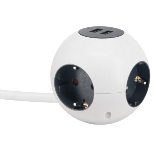 POWER GLOBE ELOSZTÓ 4-ES 1,4M 2DB USB 3X1.5MM_ IP20 MAX. 3500W