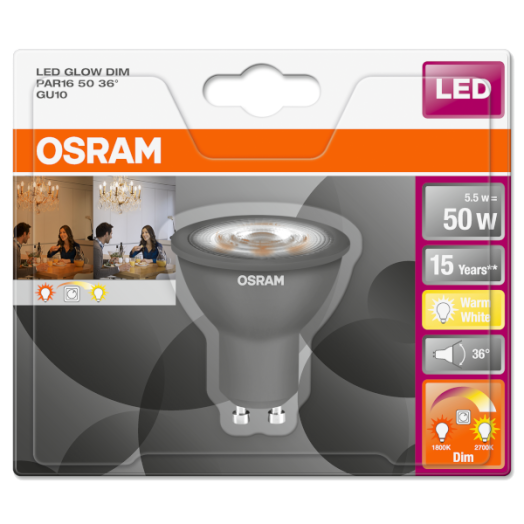 LED FÉNYFORRÁS STAR+ SPOT GU10 5W 350LM 50 ÜVEG GLOWDIM