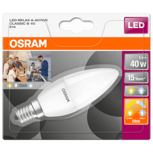 LED FÉNYFORRÁS STAR+ GYERTYA E14 5W 470LM 40 MATT MŰANYAG MELEG+HIDEG