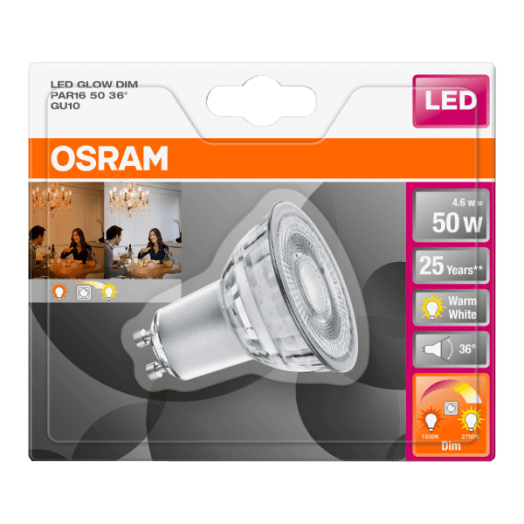 LED FÉNYFORRÁS STAR+ SPOT GU10 50 350LM 5,5W ÜVEG GLOWDIM MELEG