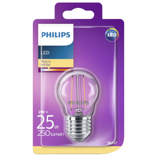 LED FÉNYFORRÁS KISGÖMB E27 2W 250LM 2700K 15000H P45 FILAMENT