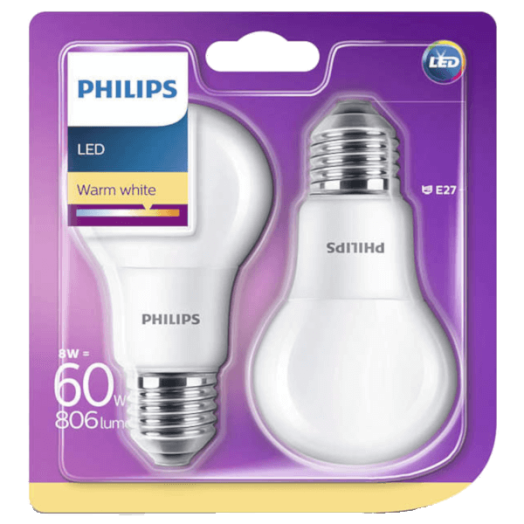 LED FÉNYFORRÁS KÖRTE E27 8W 806LM 2700K 15000H A60 MATT 2DB/CS