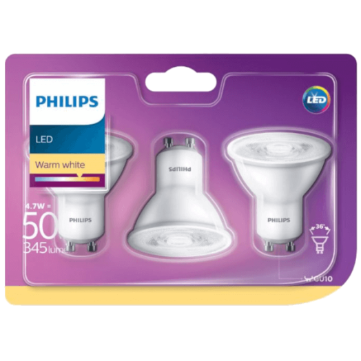 LED FÉNYFORRÁS SPOT GU10 4.6W 345LM 2700K 15000H 36D MATT 3DB/CS