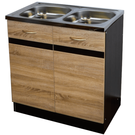 KOMPLETT MOSOGATÓS SZEKRÉNY 80X50CM WENGE/SONOMA,2 MEDENCÉS MOSOGATÓVAL
