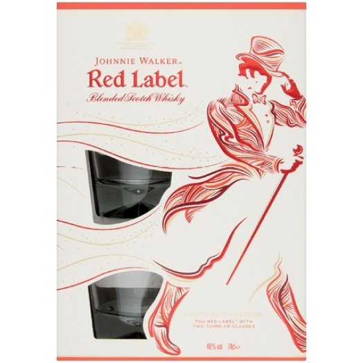 Johnnie Walker Red Label whisky 2 db pohárral díszdobozban