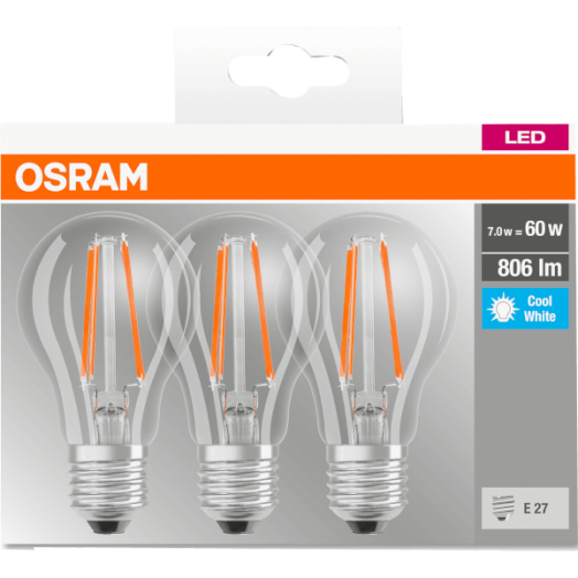 LED BASE FÉNYFORRÁS E27 7W 3DB/CSOMAG