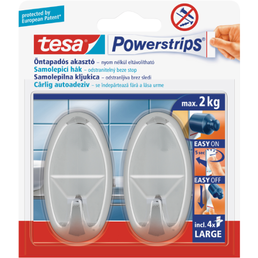 TESA POWER-STRIPS AKASZTÓ,KRÓM      OVÁLIS, BELT. 2DB/CS.