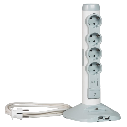 ELOSZTÓOSZLOP 4 ALJZAT, 2 USB,      1 MICRO USB, 2 M VEZETÉKKEL