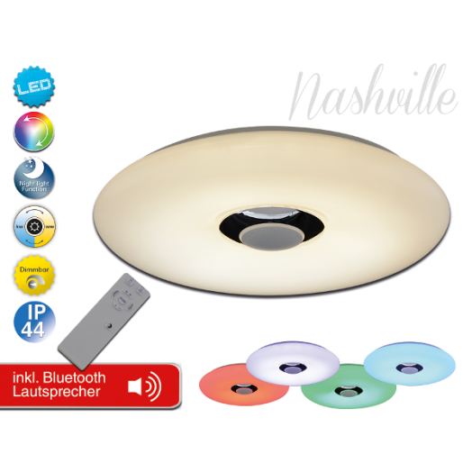 NASHVILLE LED MENNYEZETI LÁMPA 24W BLUETOOTH HANGSZ.+TÁVIR. RGB