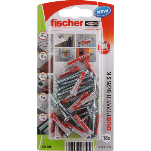 DŰBEL 5X25MM 18 DB CSAVARRAL &quot;DUOPOWER&quot; FISCHER